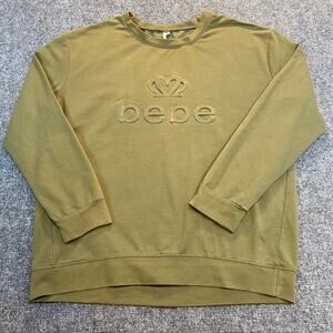 Bebe Sweatshirt Womens Size Medium Crew Neck Long Sleeve Olive Green Logo